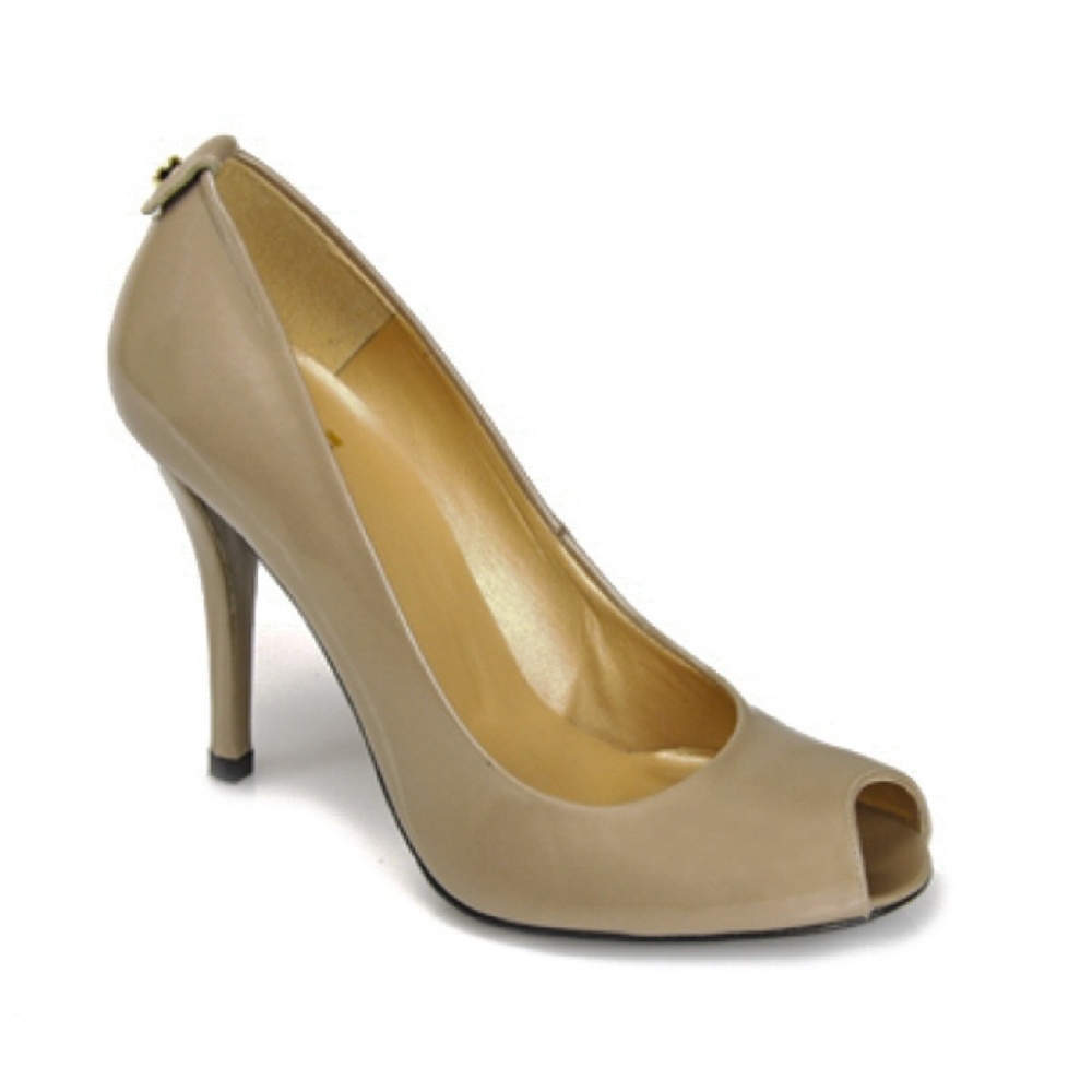 Stuart Weitzman Logoflame Patent Leather Peep Toe